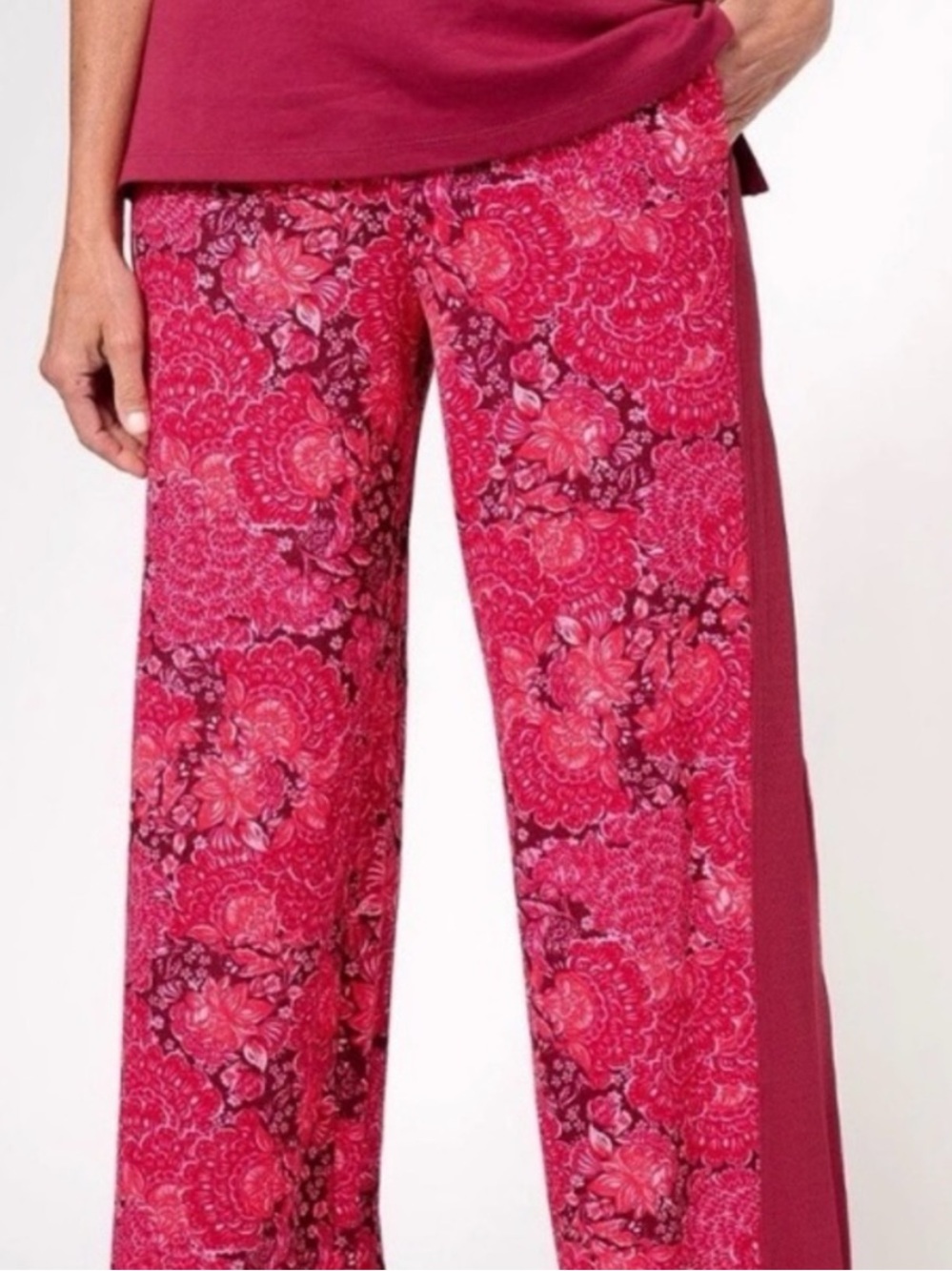 Isaac Mizrahi Floral Wide-Leg Pants in Fuchsia and Berry, Size Large Tall, NWOT